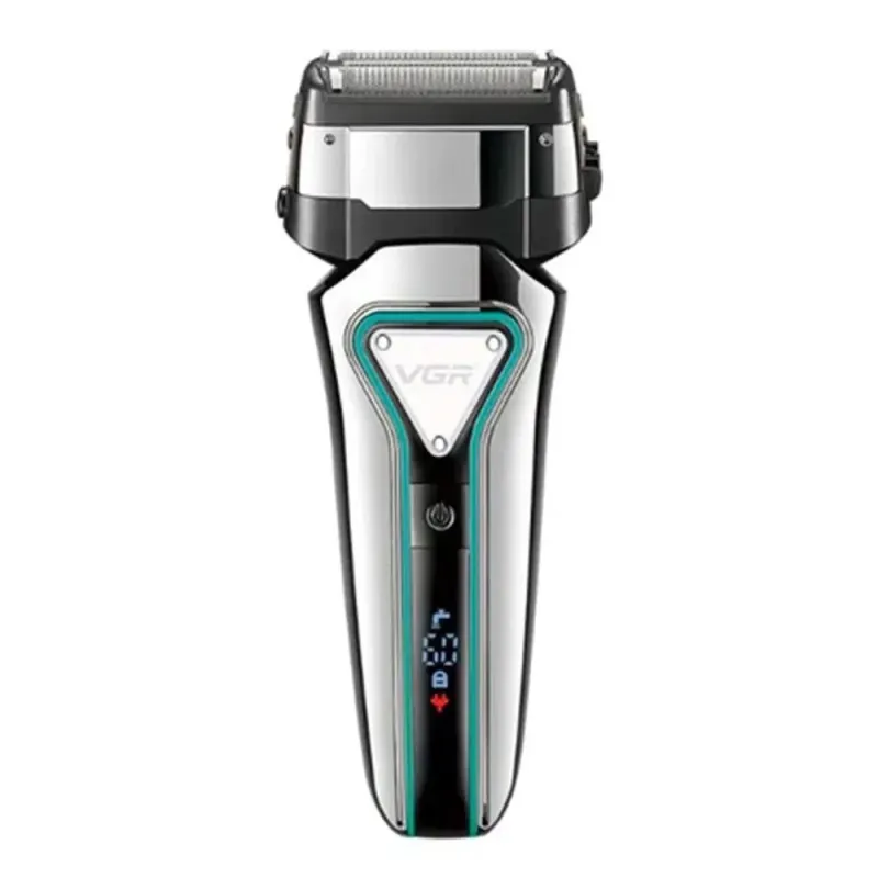 ماكينة تنعيم اللحية في جي ار Professional قابلة للشحن للاستعمال الرطب والجاف، فضي واسود - V-333