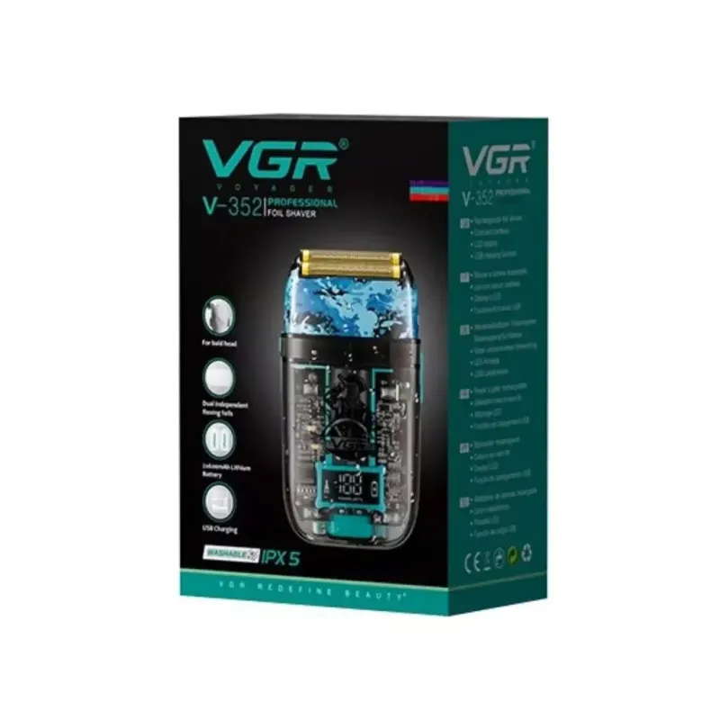 ماكينة تنعيم اللحية في جي ار Professional قابلة للشحن للاستعمال الرطب والجاف، شفاف متعدد الألوان - V-352