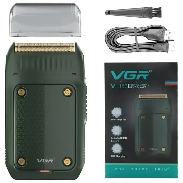 ماكينة تنعيم اللحية في جي ار Professional قابلة للشحن ، اخضر - V-353