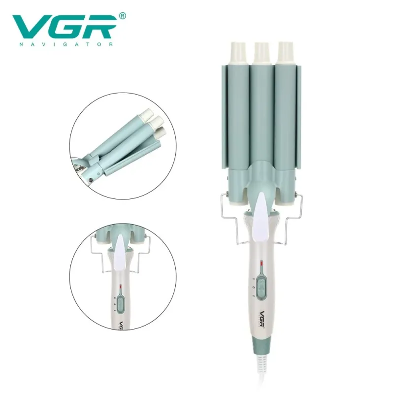 مكواة تجعيد الشعر الكهربائية الاحترافية VGR V-595 | تصفيف شعر أنيق، مكواة تجعيد شعر احترافية بثلاث أسطوانات
