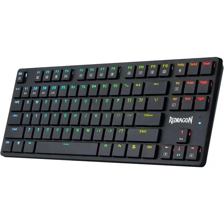 لوحة مفاتيح الألعاب الميكانيكية Redragon K539  اللاسلكية 2.4 جيجاهرتز، بلوتوث وسلكية من النوع C RGB - مفتاح بني - رفيع للغاية - إنجليزي وعربي (أسود)