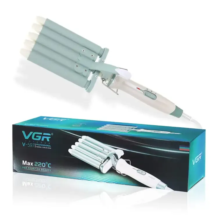 مكواة تجعيد الشعر الكهربائية الاحترافية VGR V-597 | تصفيف شعر أنيق، مكواة تجعيد شعر احترافية بخمس أسطوانات مع ضبط درجة الحرارة القصوى على 220 درجة مئوية