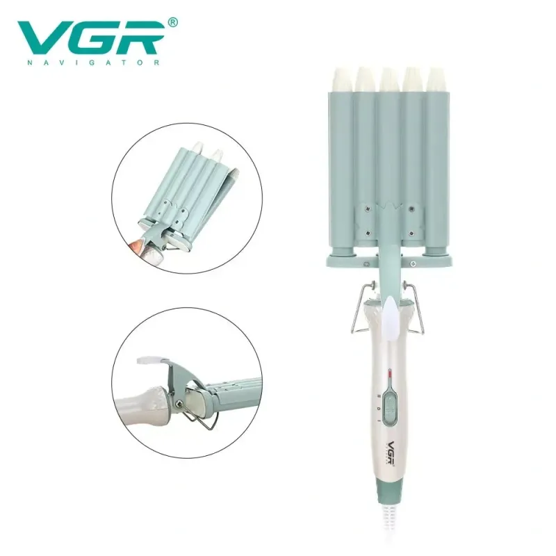مكواة تجعيد الشعر الكهربائية الاحترافية VGR V-597 | تصفيف شعر أنيق، مكواة تجعيد شعر احترافية بخمس أسطوانات مع ضبط درجة الحرارة القصوى على 220 درجة مئوية