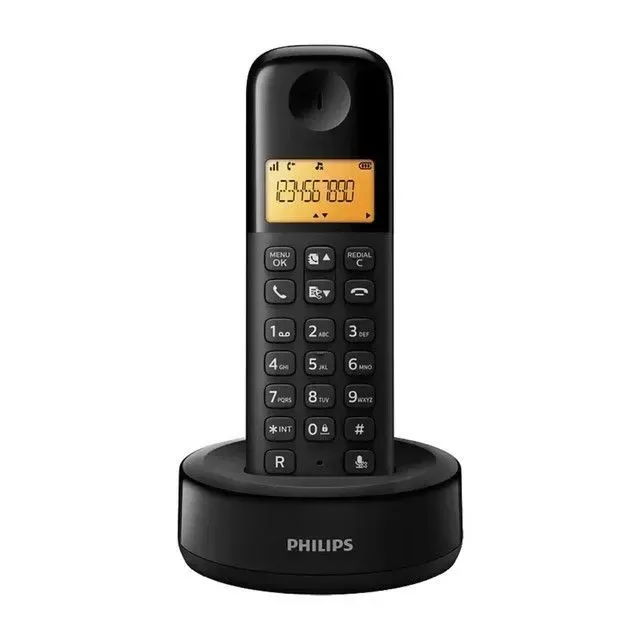 تليفون ارضي فيليبس لاسلكي بسماعة واحدة D160، اسود - D1601B/63
