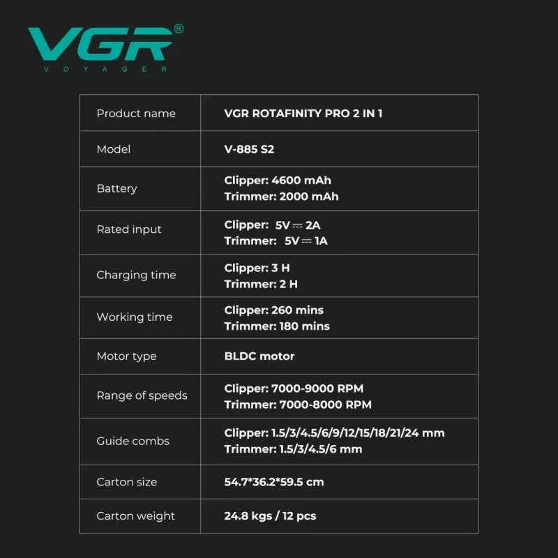 مجموعة حلاقة V-885 S2 طقم قص محترف للرجال من vgr