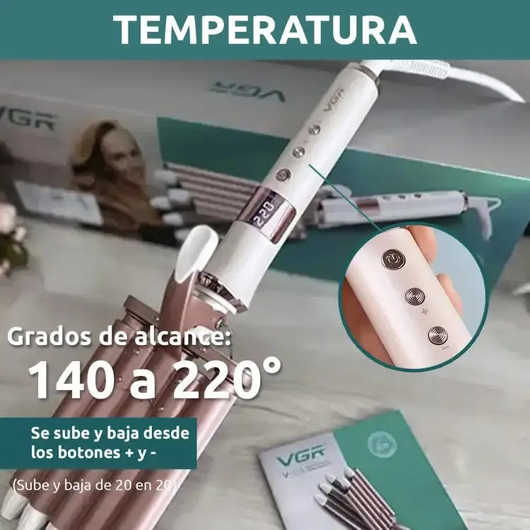 مكواة تجعيد الشعر السيراميكية Vgr V-528  خمس موجات، درجة حرارة 230 درجة، أبيض ووردي