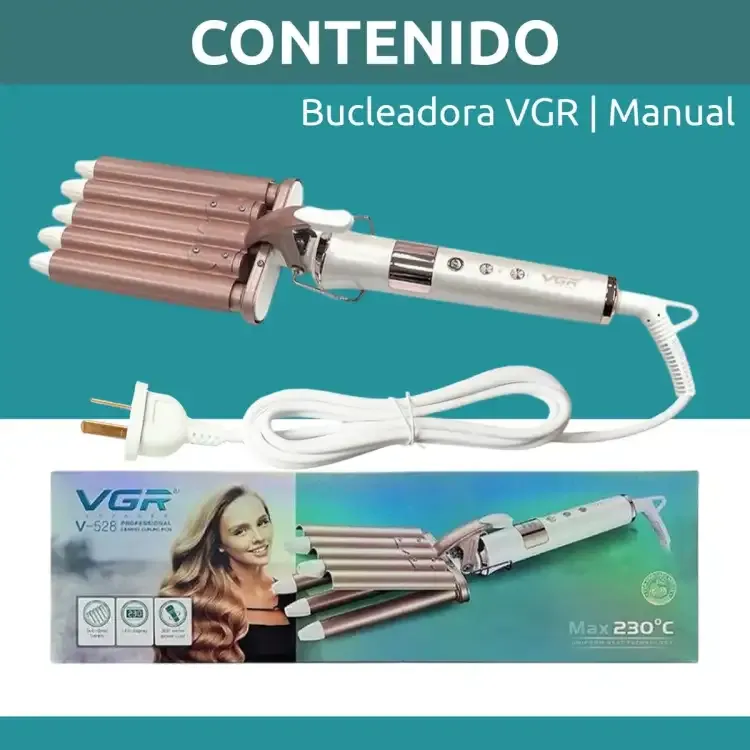 مكواة تجعيد الشعر السيراميكية Vgr V-528  خمس موجات، درجة حرارة 230 درجة، أبيض ووردي