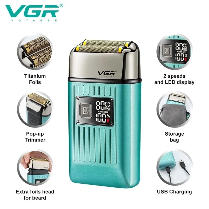ماكينة تنعيم اللحية في جي ار Professional قابلة للشحن للاستعمال الرطب والجاف، مينت - V-357