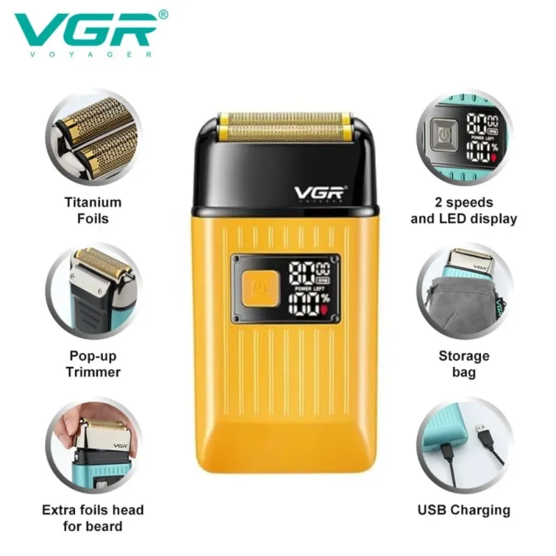 ماكينة تنعيم اللحية في جي ار Professional قابلة للشحن للاستعمال الرطب والجاف، مينت - V-357