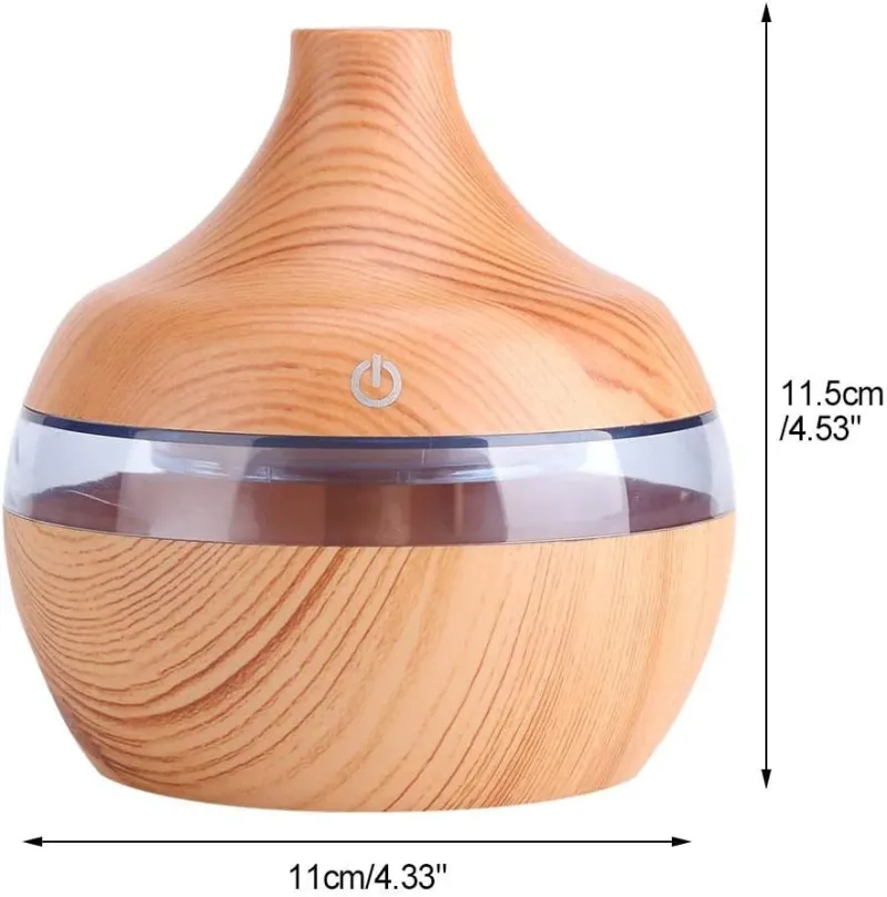 مرطب هواء من الخشب الحبيبي سعة 300 مل - صانع رذاذ باضاءة LED ليلية متغيرة اللون بمنفذ USB للمكتب والسيارة والمنزل