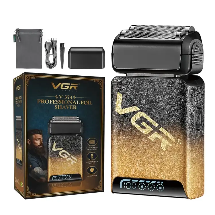 ماكينة حلاقة  احترافية V-374 من في جي ار مع قابلة للشحن مع كابل USB (اسود)