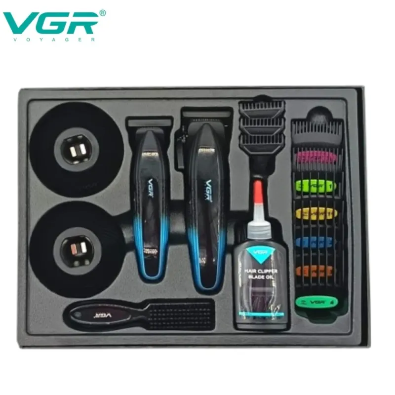 مجموعة قص الشعر الاحترافية 2  في 1، VGR V-889 S2_ لون اسود و ازرق