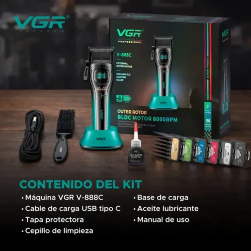 ماكينة حلاقة احترافية VGR V-888C مناسبة للحلاقين والاستخدام المنزلي، بتجمع بين القوة والدقة وسهولة الاستخدام.