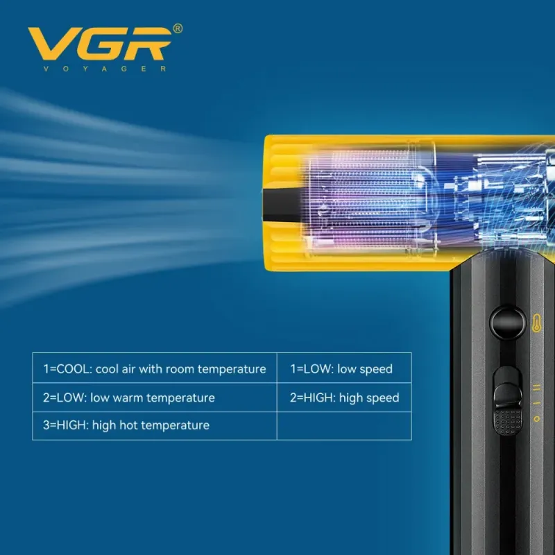 مجفف شعر احترافي VGR V-285 HD للصالونات للرجال والنساء، أصفر