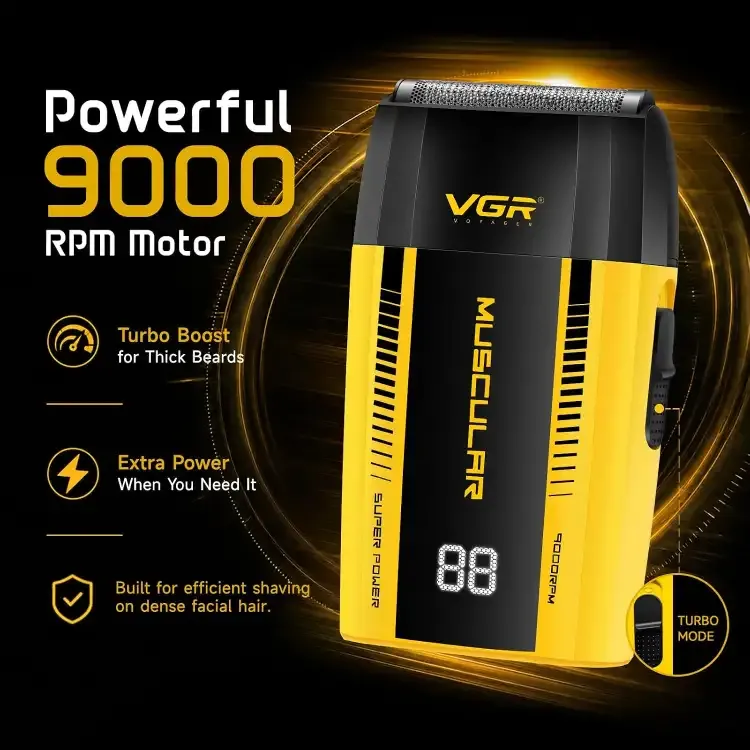 ماكينة حلاقة VGR للرجال بنظام الرقاقة المعدنية، محرك تيربو بسرعة 9000 دورة في الدقيقة، رقاقة حلاقة أحادية، وهيكل معدني V-285 S