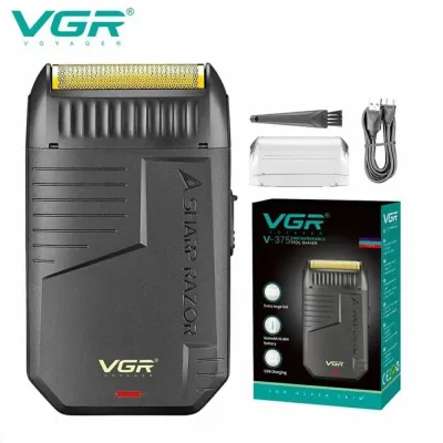 ماكينة تنعيم اللحية في جي ار Professional قابلة للشحن للاستعمال الرطب والجاف، اسود - V-375