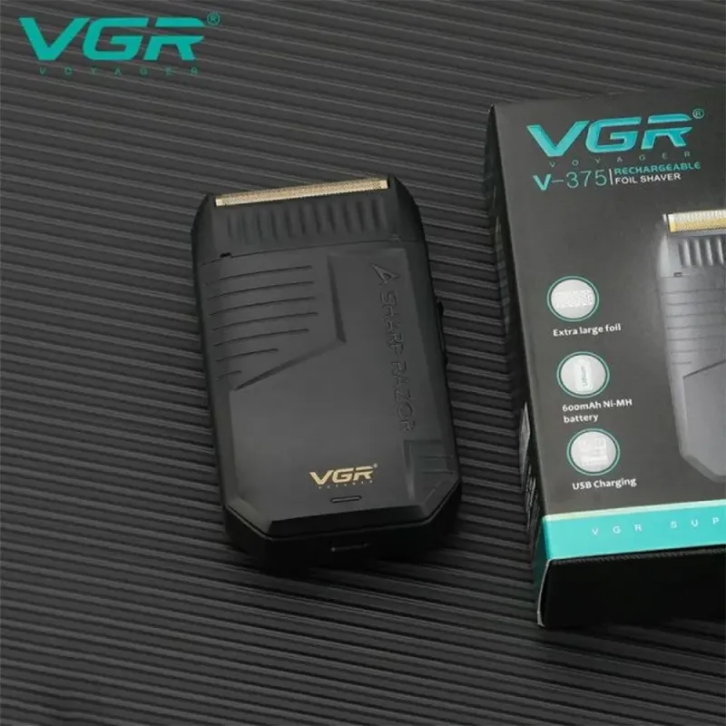 ماكينة تنعيم اللحية في جي ار Professional قابلة للشحن للاستعمال الرطب والجاف، اسود - V-375