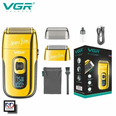 ماكينة تنعيم اللحية في جي ار Professional قابلة للشحن للاستعمال الرطب والجاف، ذهبي - V-332