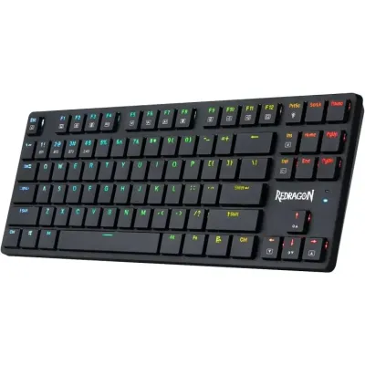 لوحة مفاتيح الألعاب الميكانيكية Redragon K539  اللاسلكية 2.4 جيجاهرتز، بلوتوث وسلكية من النوع C RGB - مفتاح بني - رفيع للغاية - إنجليزي وعربي (أسود)