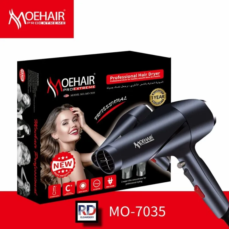 مجفف شعر احترافي MO-7035، محرك تيار متردد احترافي 8000 وات لتدفق هواء قوي وثابت