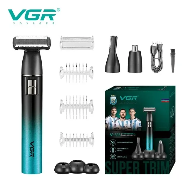 مجموعة تشذيب الشعر الجديدة VGR V-628 متعددة الوظائف لقص شعر الجسم بالكامل مع شحن USB وشعر الأذن والأنف ومنطقة البكيني الخاصة 3 في 1