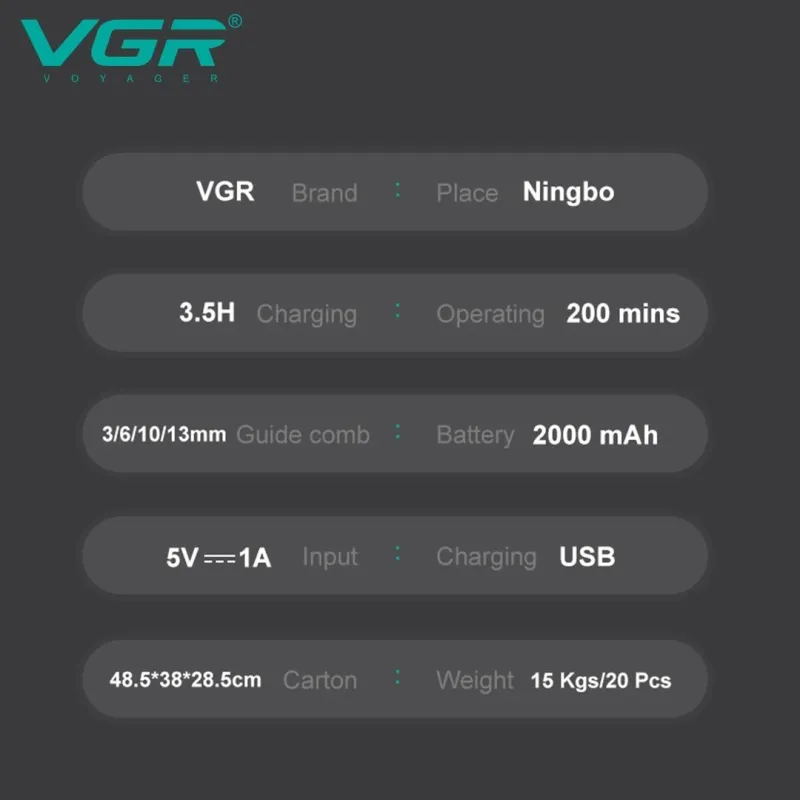 ماكينة قص الشعر VGR الاحترافية القابلة لإعادة الشحن v-177