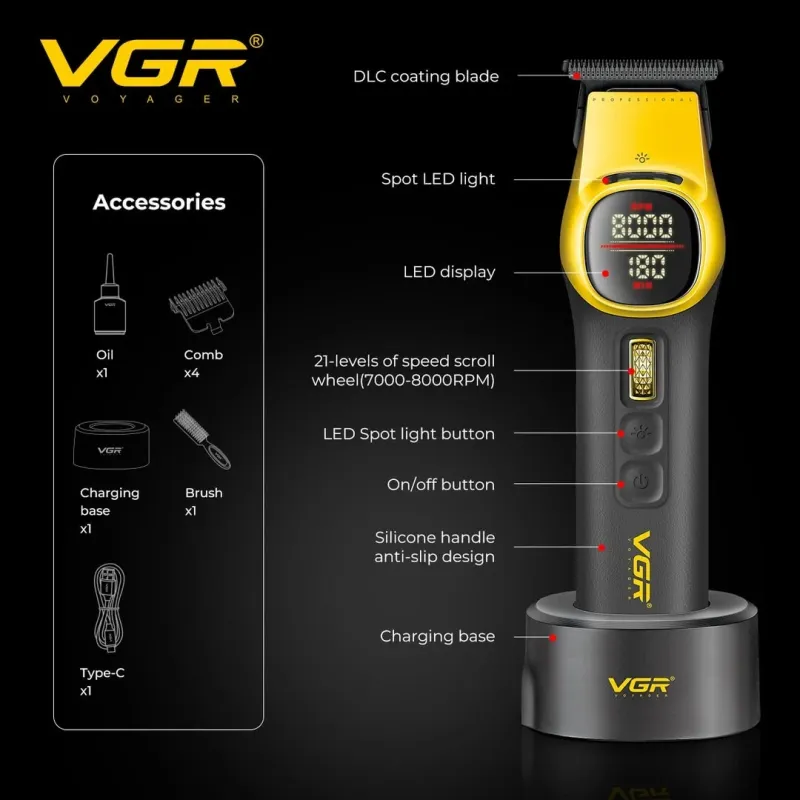 ماكينه حلاقة الشعر الاحترافيه VGR قابلة للشحن المهنية 8000  دورة في الدقيقة V-885 T