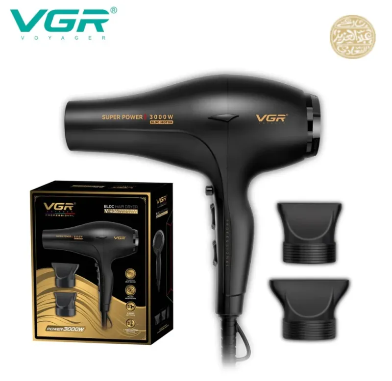 مجفف شعر في جي ار بروفيشنال V-406 - بقوه  3000 واط - لون اسود