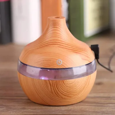 مرطب هواء من الخشب الحبيبي سعة 300 مل - صانع رذاذ باضاءة LED ليلية متغيرة اللون بمنفذ USB للمكتب والسيارة والمنزل