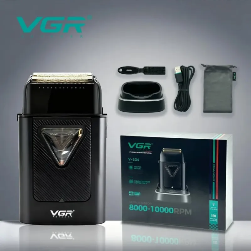 ماكينه حلاقه رجالى تشذيب اللحية V-334 VGR احترافية + قاعدة شحن _٩٠٠٠ دورة في الدقيقة  _ لون اسود