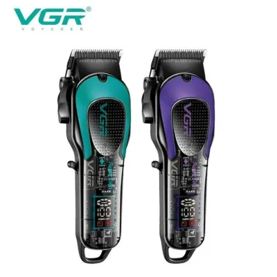 ماكينة قص الشعر للرجال VGR V692 مع شفرة DLC للتعتيم، وشاشة LED، وواجهة USB،ماكينة قص الشعر الاحترافية اللاسلكية الشفافة