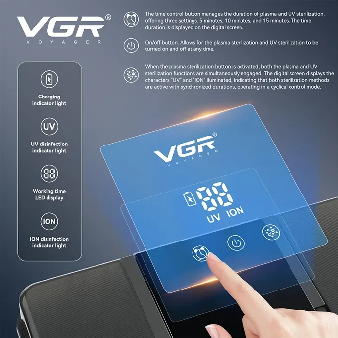 جهاز تعقيم ادوات الحلاقه VGR معقم بلازما V-840 لمعدات التجميل وتصفيف الشعر - مصمم للاستخدام في الصالون والمنزل