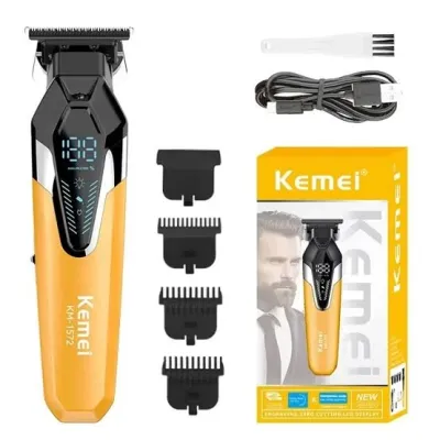 ماكينة تشذيب الشعر الكهربائية اللاسلكية Kemei KM-1572، قابلة للشحن عبر منفذ USB