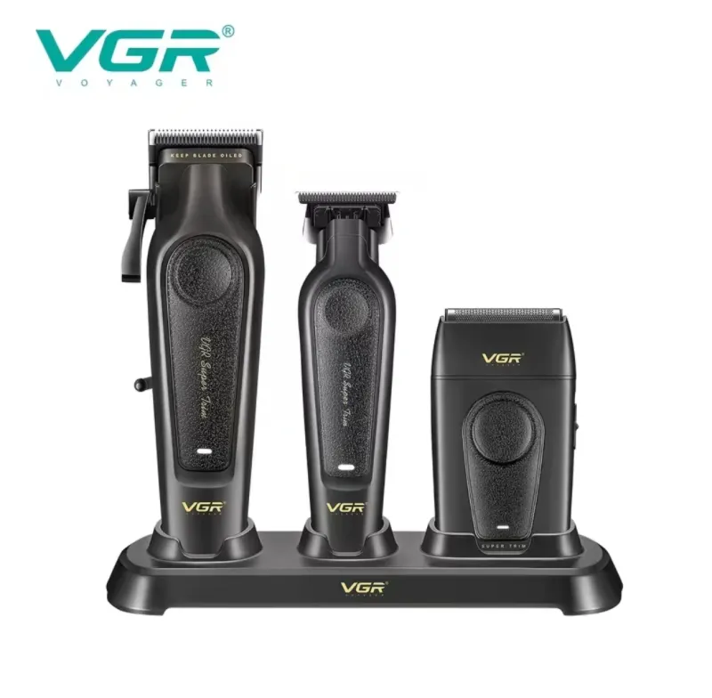 طقم ماكينة حلاقة الشعر الكهربائية VGR V-197 S3 ، لقص الشعر وحلاقته وتشذيب شعر الجسم، يتضمن قاعدة شحن وأمشاطًا وأمشاطًا واقية، هدية رائعة للرجال- أسود