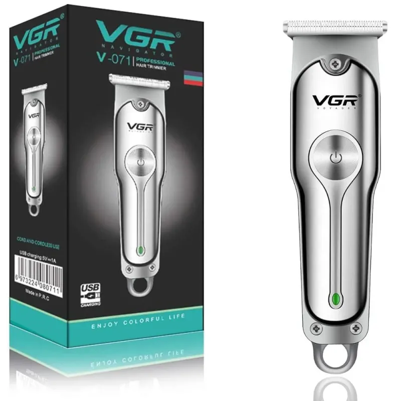 ماكينة تشذيب الشعر الاحترافية من في جي ار - V-071 من الفولاذ مقاوم للصدأ بشحن USB مع 3 أمشاط