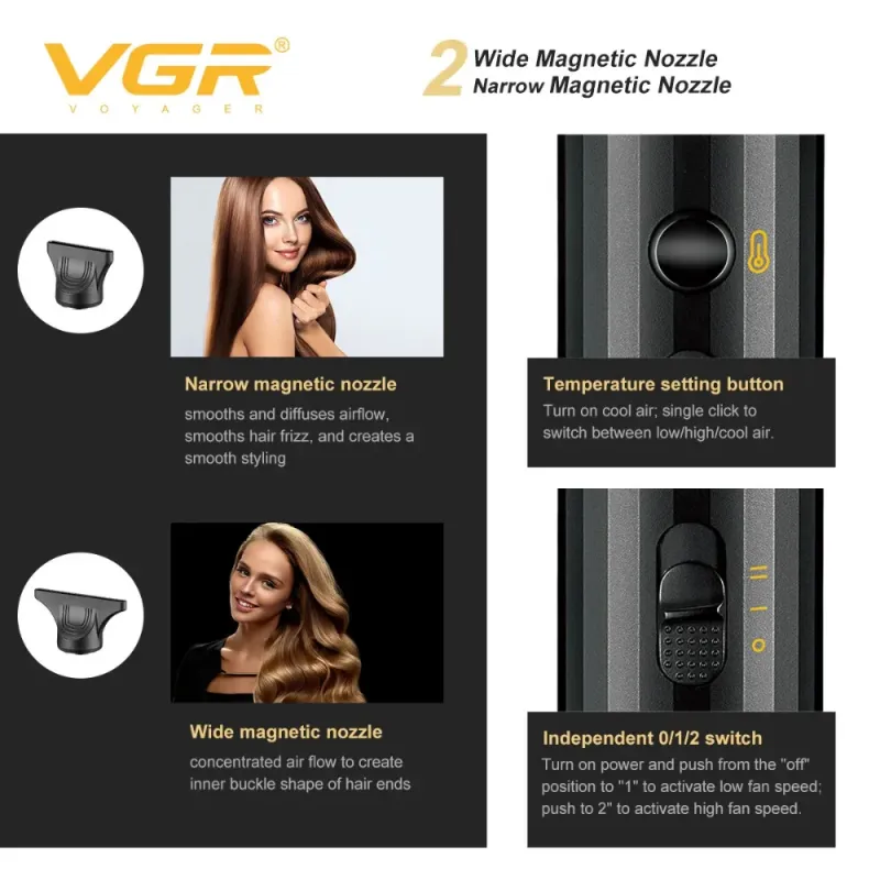 مجفف شعر احترافي VGR V-285 HD للصالونات للرجال والنساء، أصفر