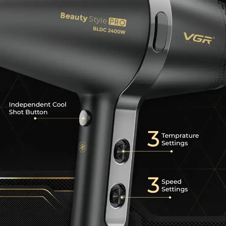 مجفف شعر في جي ار بروفيشنال V-409 - موزع شعر عالمي - لون اسود