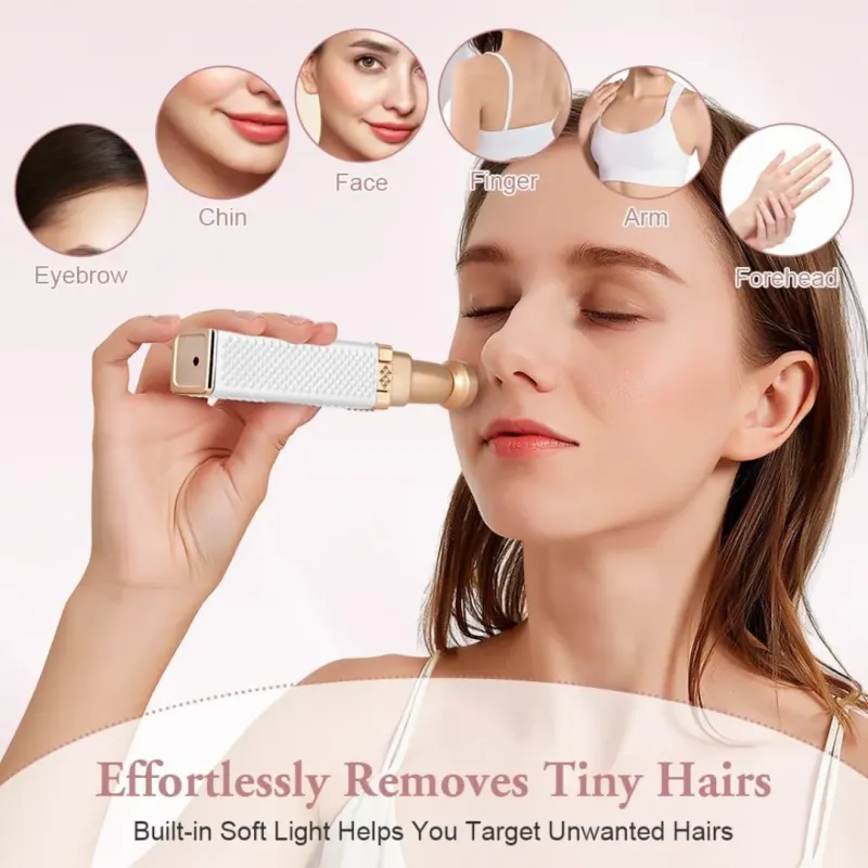 جهاز لإزالة شعر الوجه للنساء، ماكينة حلاقة كهربائية للوجه 2 في 1 مزودة بضوء LED، ماكينة حلاقة نسائية غير مؤلمة وقابلة لإعادة الشحن، مناسبة للجسم وشعر الوجه والشفاه والذقن