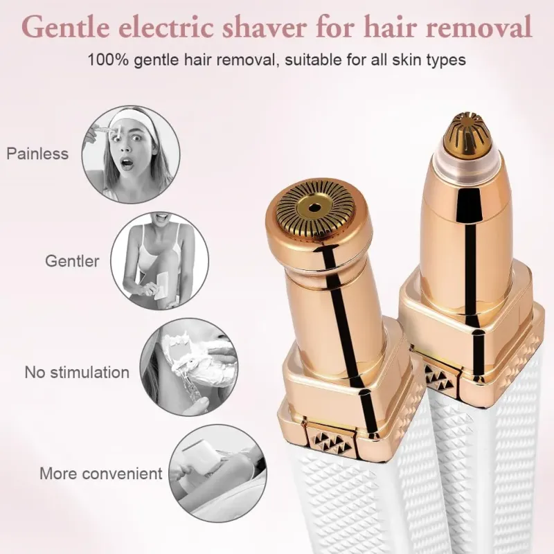 جهاز لإزالة شعر الوجه للنساء، ماكينة حلاقة كهربائية للوجه 2 في 1 مزودة بضوء LED، ماكينة حلاقة نسائية غير مؤلمة وقابلة لإعادة الشحن، مناسبة للجسم وشعر الوجه والشفاه والذقن