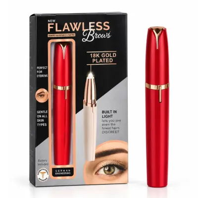ماكينة إزالة شعر الحواجب والوجه FLAWLESS Brows باللون الأحمر مع إضاءة مدمجة