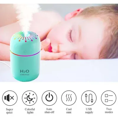 فواحة ومرطب الجو الأسطواني "H2O" بإضاءة قوس قزح العلوية