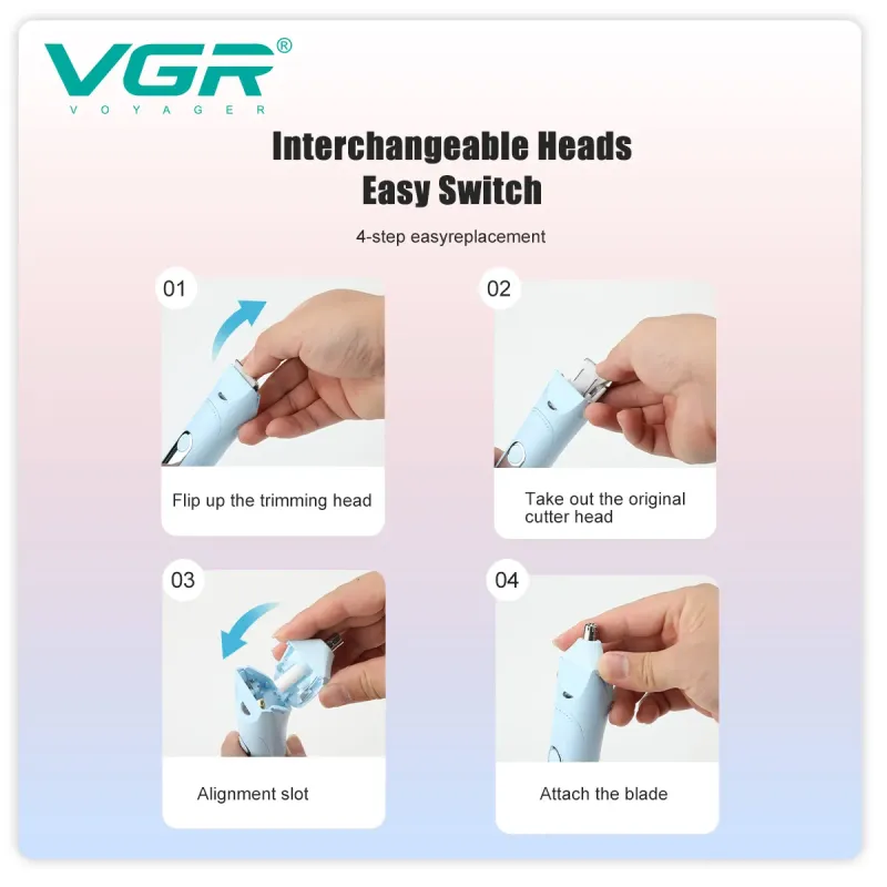 ماكينة إزالة الشعر النسائية من VGR متعددة الاستخدامات 4 في 1 مقاومة للماء IPX7 مع إضاءة مدمجة وشحن V-715