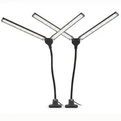 اباجوره مكتب LED احترافي مزوج برأسين مزدوجين ومشبك تثبيت وعنق مرن