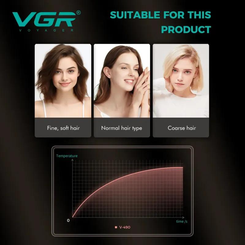 فرشاة تصفيف الشعر متعددة الاستخدامات 3 في 1 من VGRبقوة 1000 واط  (موديل V-490)