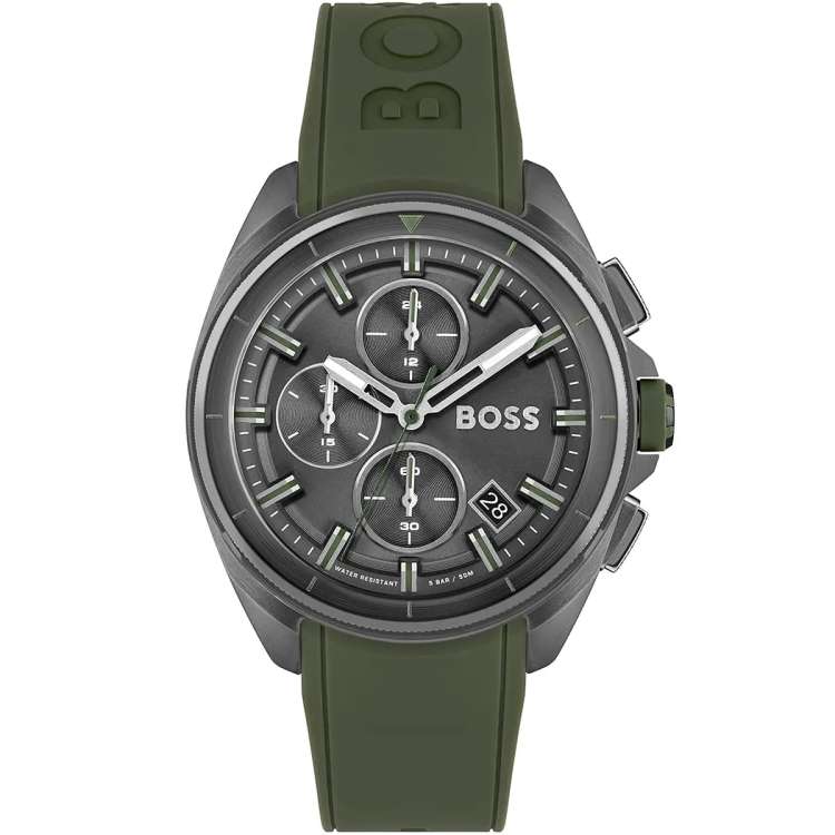 ساعة فولان كرونوغراف بسوار من الستانلس ستيل والسيليكون للرجال من بوس، اللون: اخضر (الموديل: 1513952)