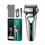 ماكينة تنعيم اللحية في جي ار Professional قابلة للشحن للاستعمال الرطب والجاف، فضي واسود - V-333