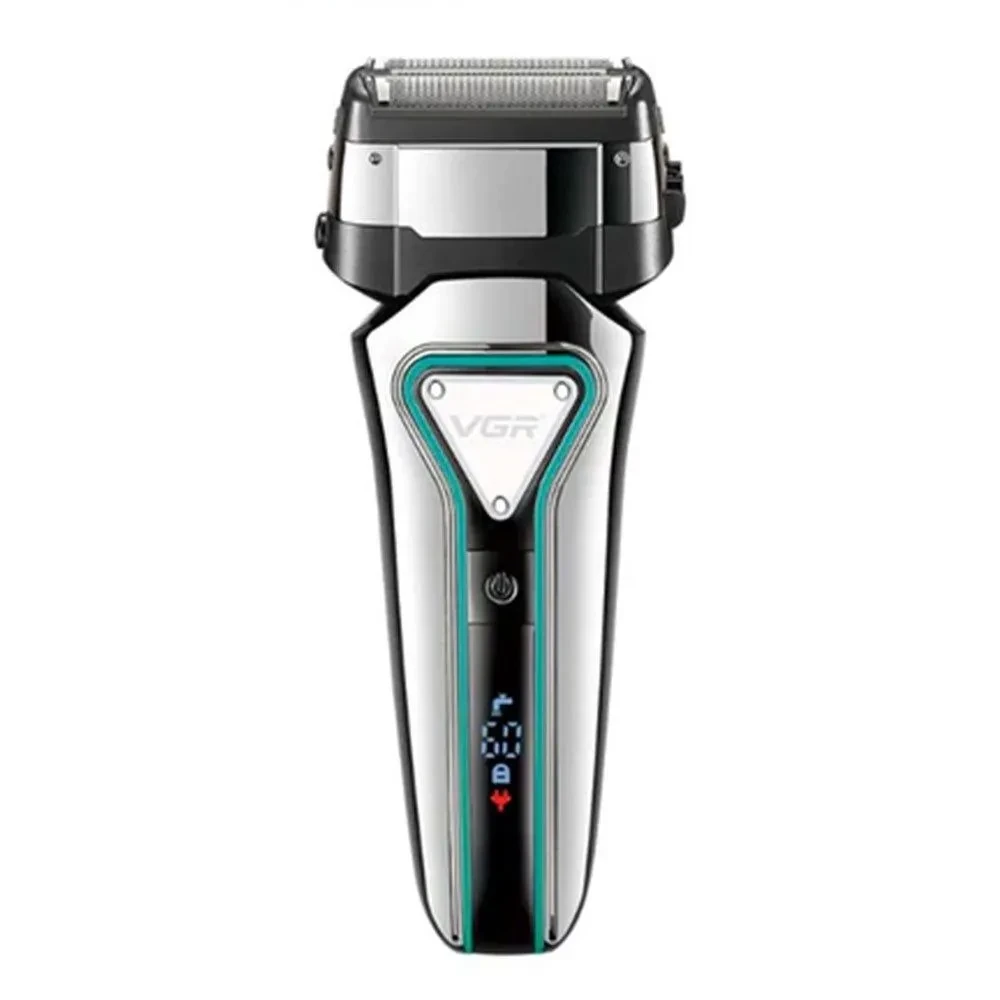 ماكينة تنعيم اللحية في جي ار Professional قابلة للشحن للاستعمال الرطب والجاف، فضي واسود - V-333