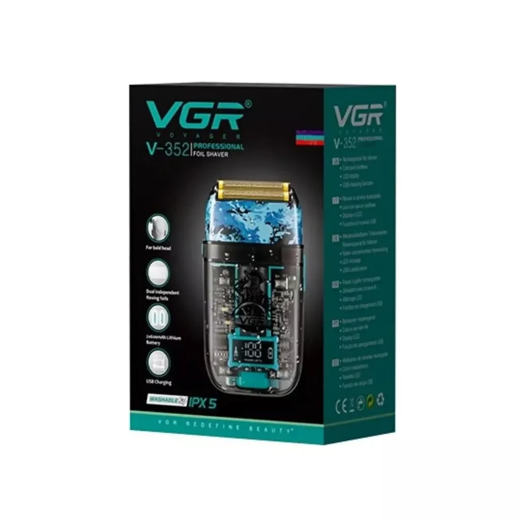 ماكينة تنعيم اللحية في جي ار Professional قابلة للشحن للاستعمال الرطب والجاف، شفاف متعدد الألوان - V-352