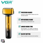 VGR ماكينة حلاقة كهربائية لاسلكية قابلة لاعادة الشحن ضد الماء V-367