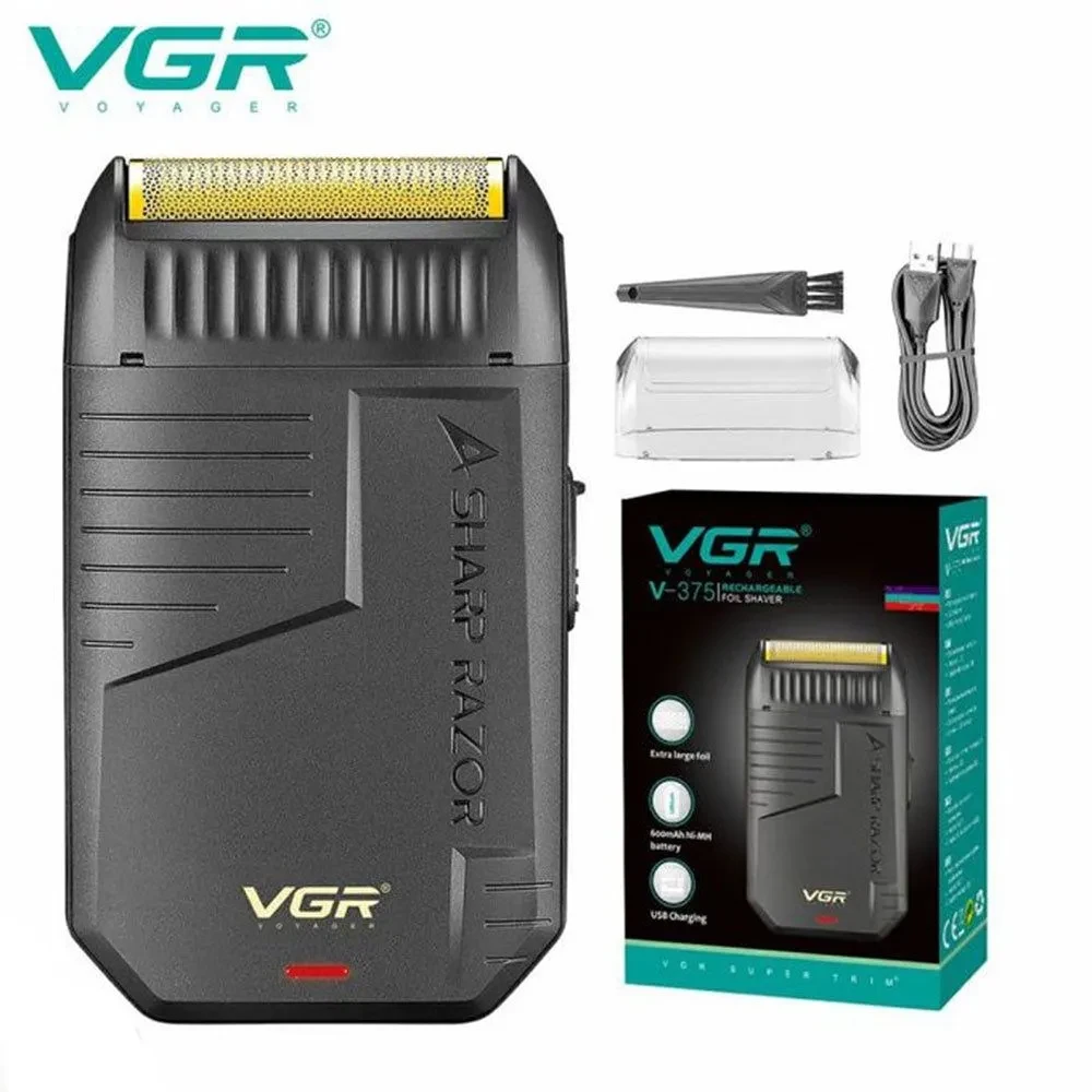 ماكينة تنعيم اللحية في جي ار Professional قابلة للشحن للاستعمال الرطب والجاف، اسود - V-375